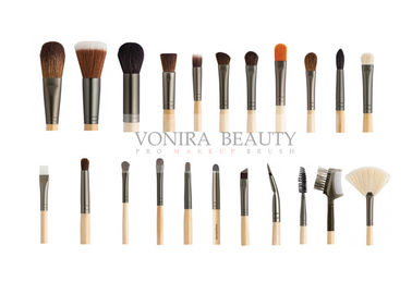 22 قطعه سفارشی مجموعه کامل برچسب آرایش براش دسته چوبی برای صورت ، چشم و لب