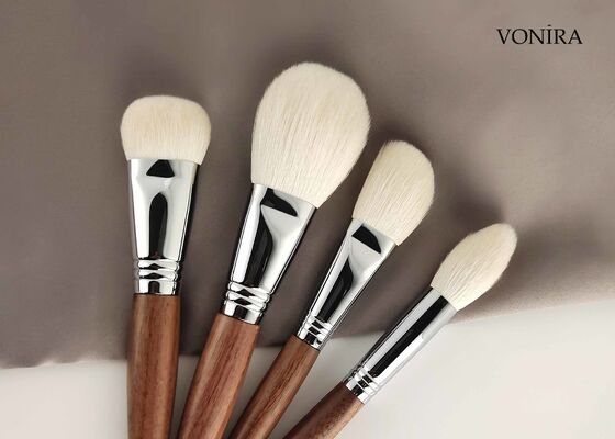 وونیرا سفارشی عمده فروشی موهای سفید بز طبیعی قهوه ای ابونی دستگیره صورت آرایش پودر برونسر برس